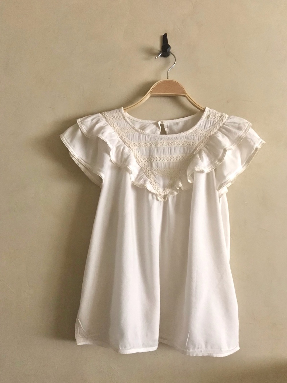 White Ruffle Lace Yoke Blouse